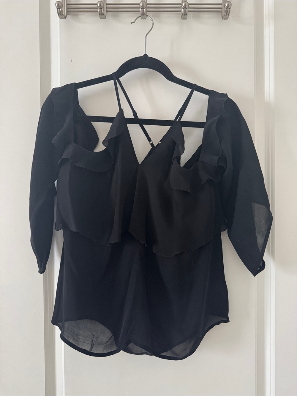 PAIGE Black Ruffle Cold-Shoulder Blouse